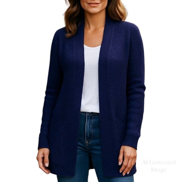 Chicos Womens Sweater Shimmering Cardigan Open Front Blue Long Sleeve Size 1 | M - Picture 1 of 16